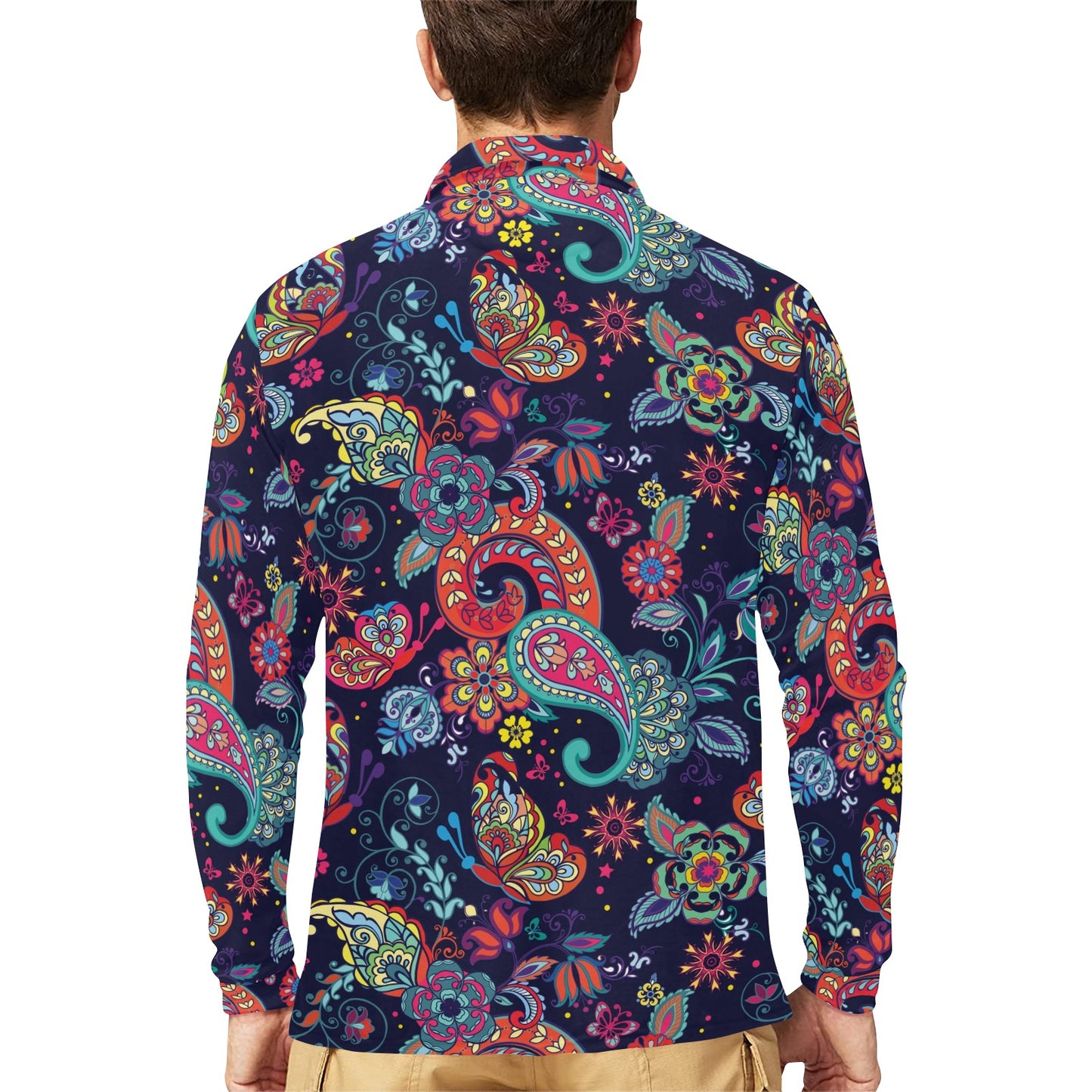 Paisley Boho Pattern Print Design A06 Long Sleeve Polo Shirt For Men's