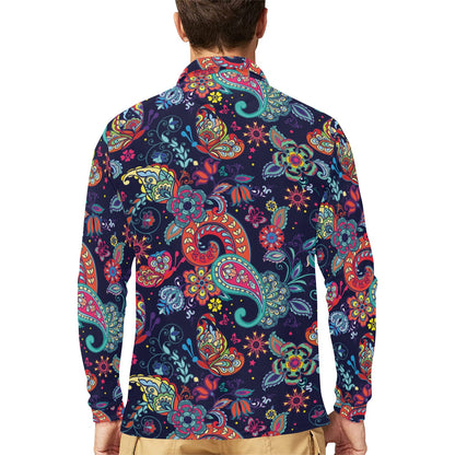 Paisley Boho Pattern Print Design A06 Long Sleeve Polo Shirt For Men's