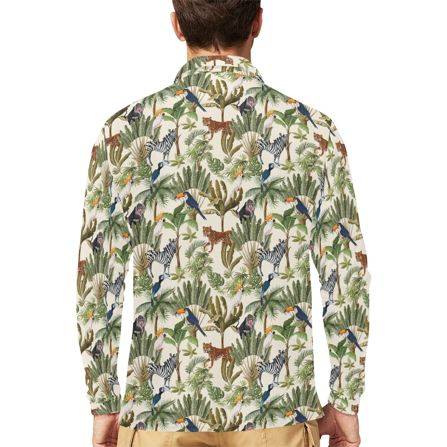 Safari Animal Print Design LKS304 Long Sleeve Polo Shirt For Men's