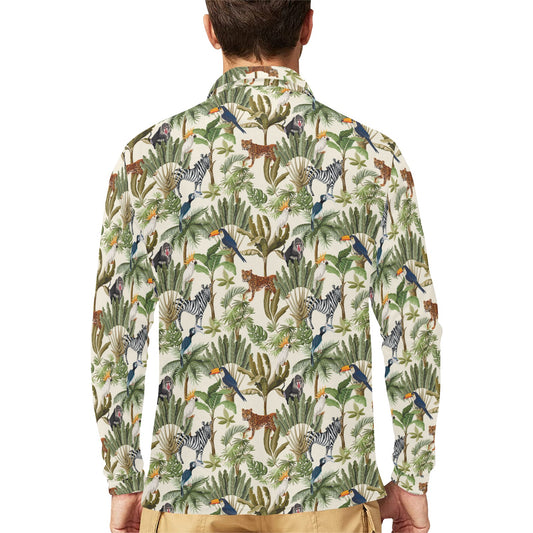 Safari Animal Print Design LKS304 Long Sleeve Polo Shirt For Men's