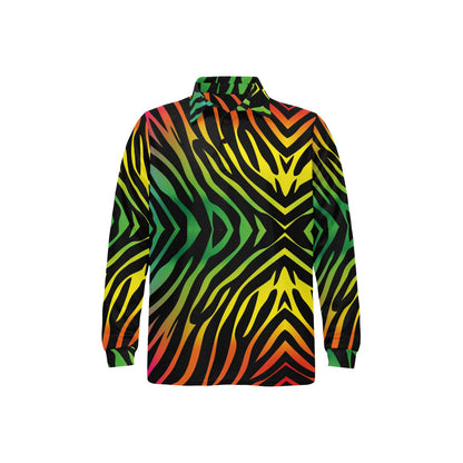 Rainbow Zebra Themed Print Long Sleeve Polo Shirt For Men's