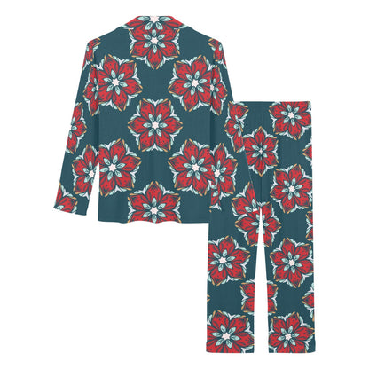 Poinsettia Pattern Print Design A03 Women's Long Pajama Set