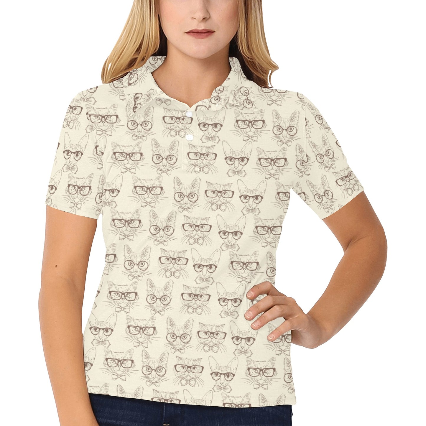 Cat Pattern Print Design 02 Women's Polo Shirt