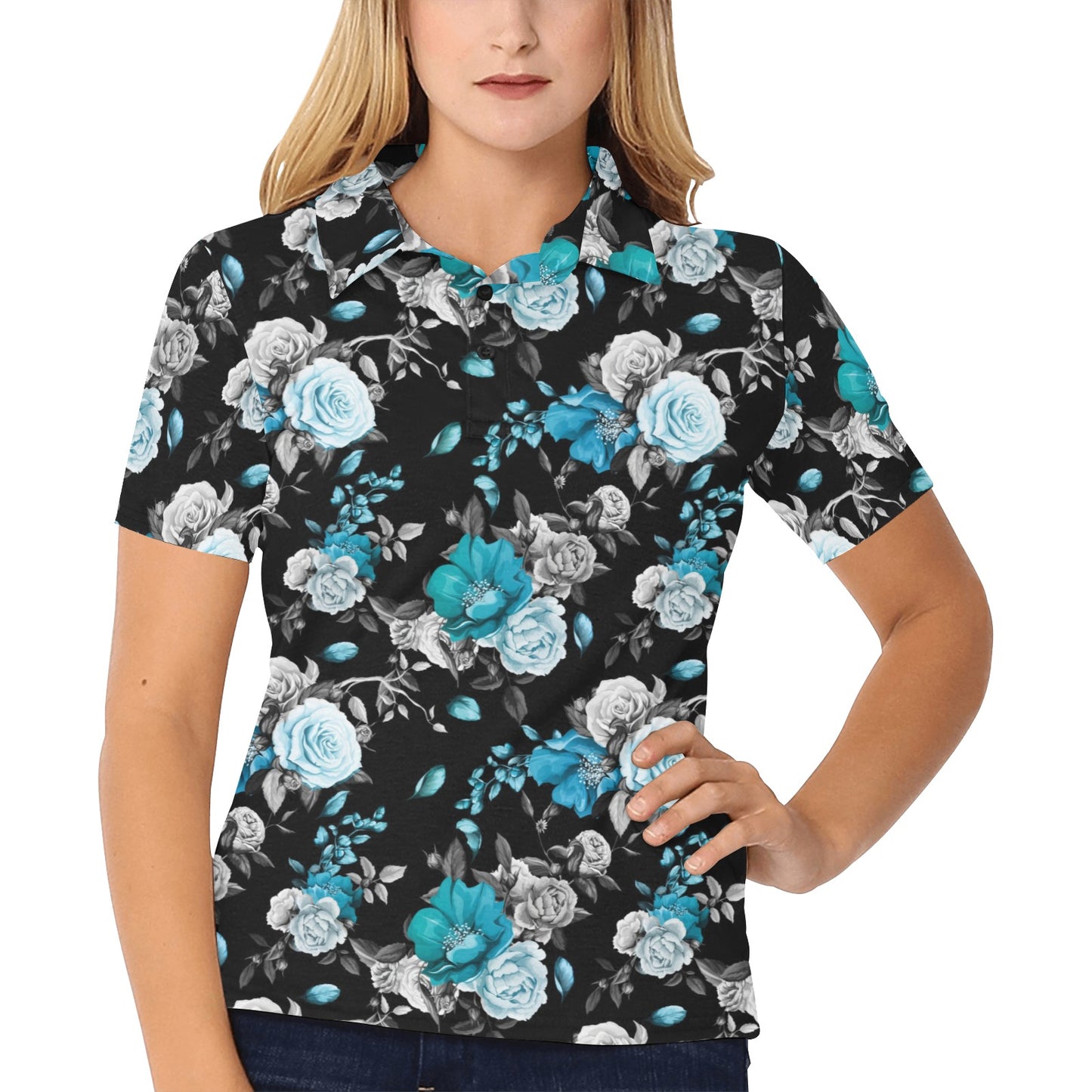 Rose Pattern Print Design A02 Women's Polo Shirt