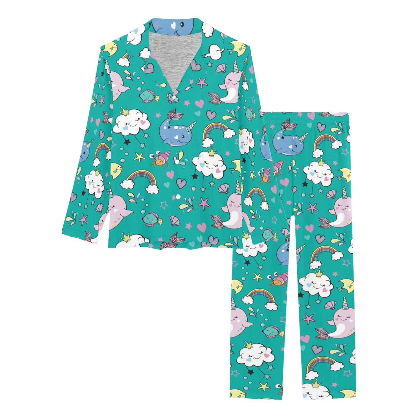 Narwhal Pattern Print Design 04 Women's Long Pajama Set