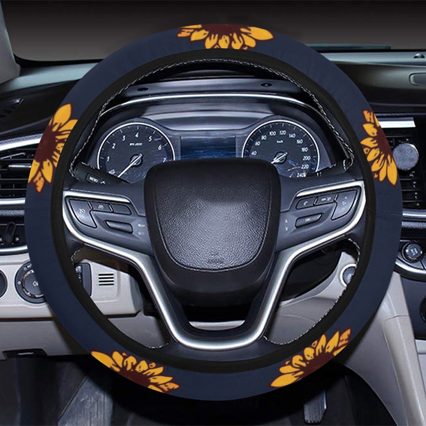 Sunflower Print Design LKS304 Steering Wheel Cover with Elastic Edge