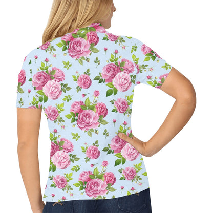 Rose Pink Pattern Print Design RO08 Women's Polo Shirt