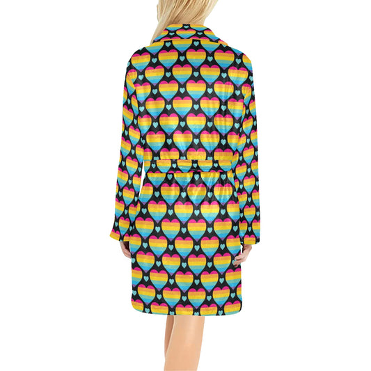 Rainbow Heart Print Pattern Women's Fleece Robe