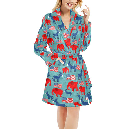 Donkey Red Elephant Pattern Print Design 03 Women's Fleece Robe