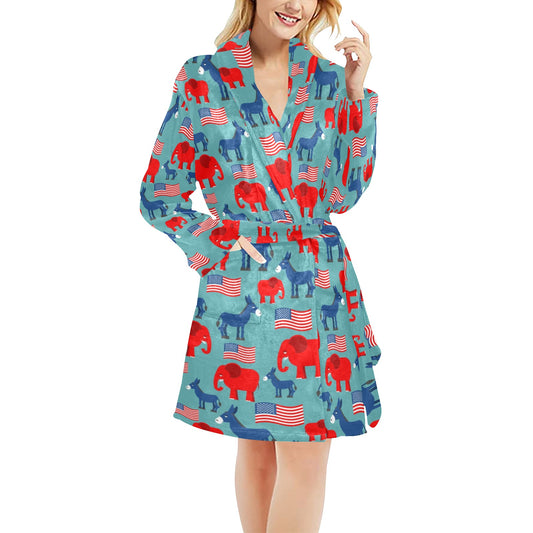 Donkey Red Elephant Pattern Print Design 03 Women's Fleece Robe