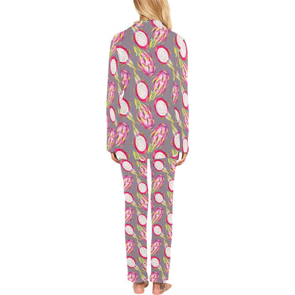 Dragonfruit Pattern Print Design DF03 Women's Long Pajama Set
