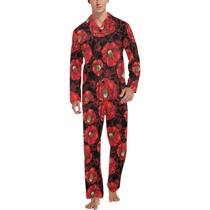 Camellia Pattern Print Design CM06 Men's Long Pajama Set