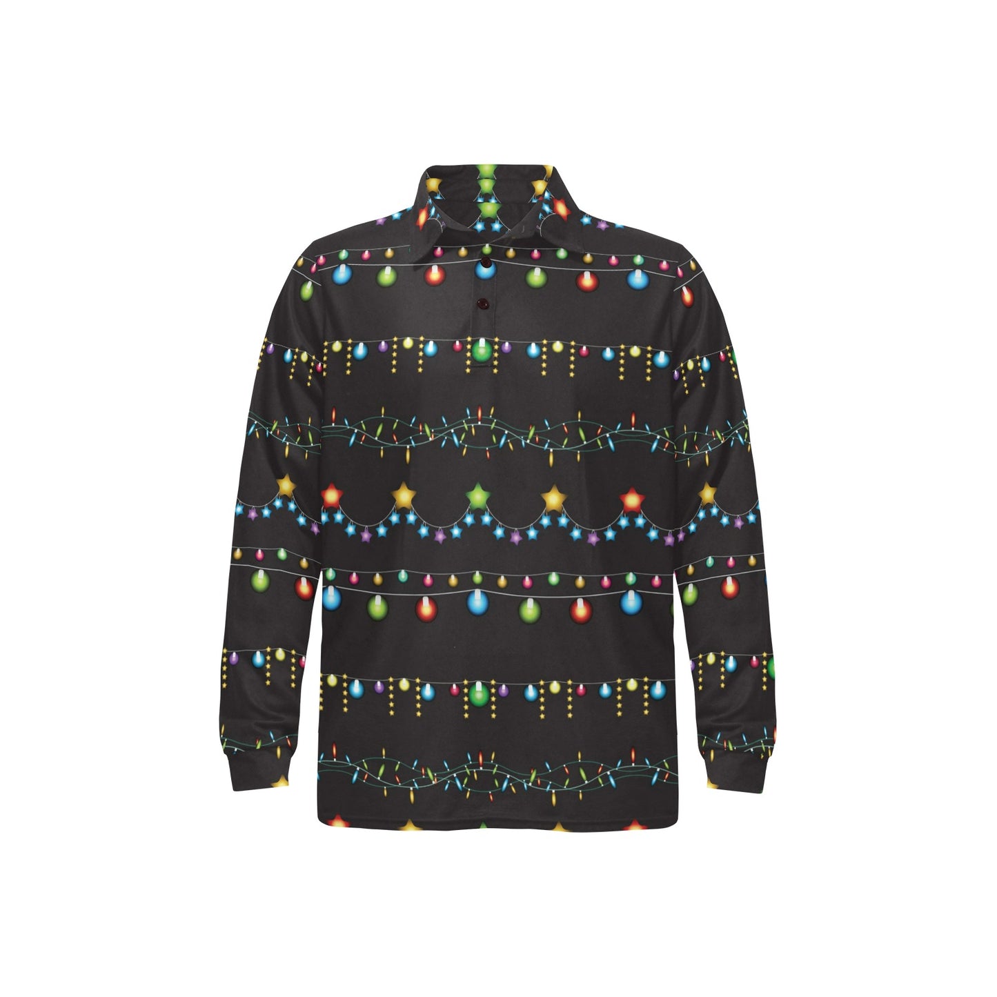 Christmas Light Pattern Print Design 01 Long Sleeve Polo Shirt For Men's