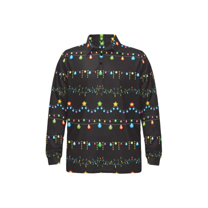 Christmas Light Pattern Print Design 01 Long Sleeve Polo Shirt For Men's
