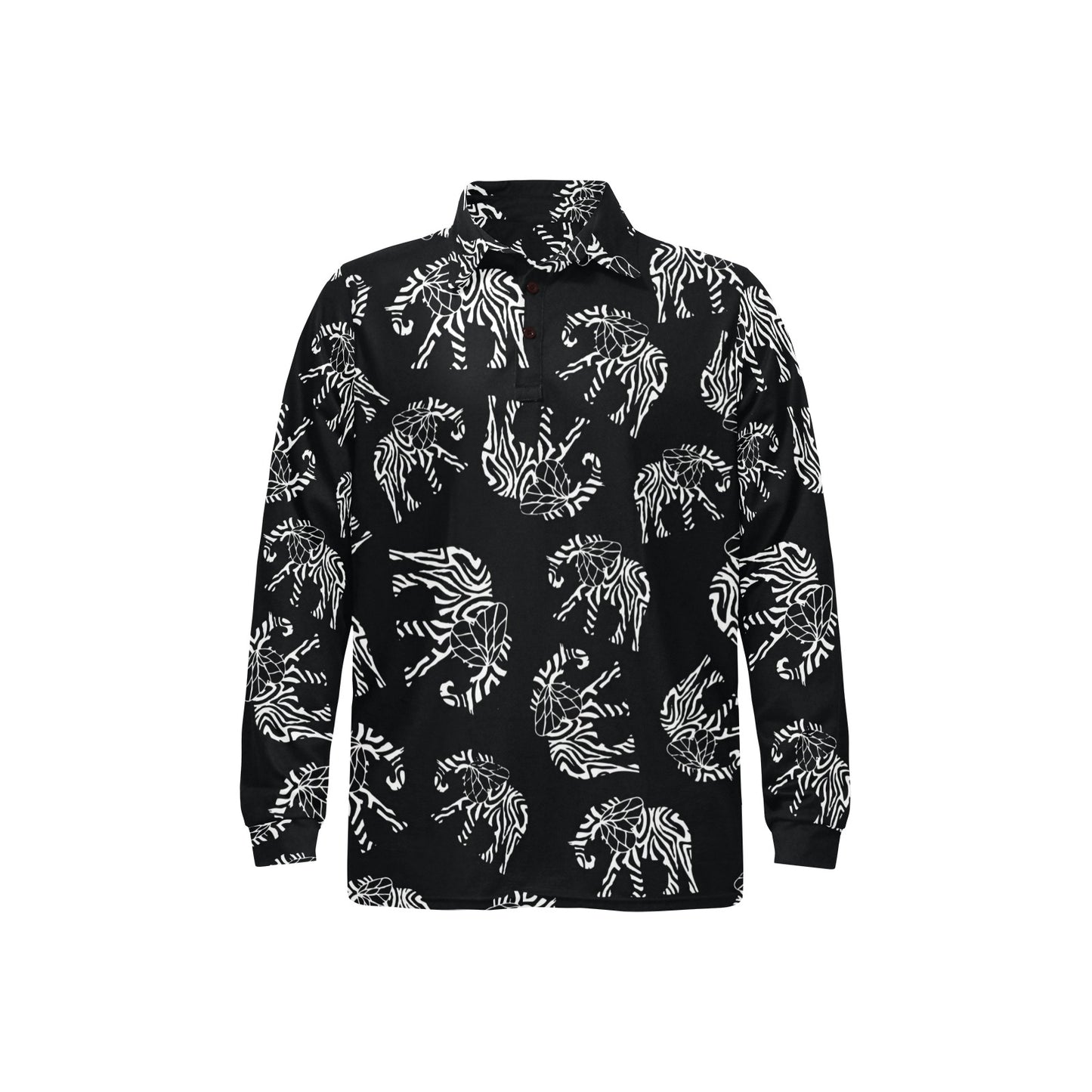 Elephant Tribal Long Sleeve Polo Shirt For Men's