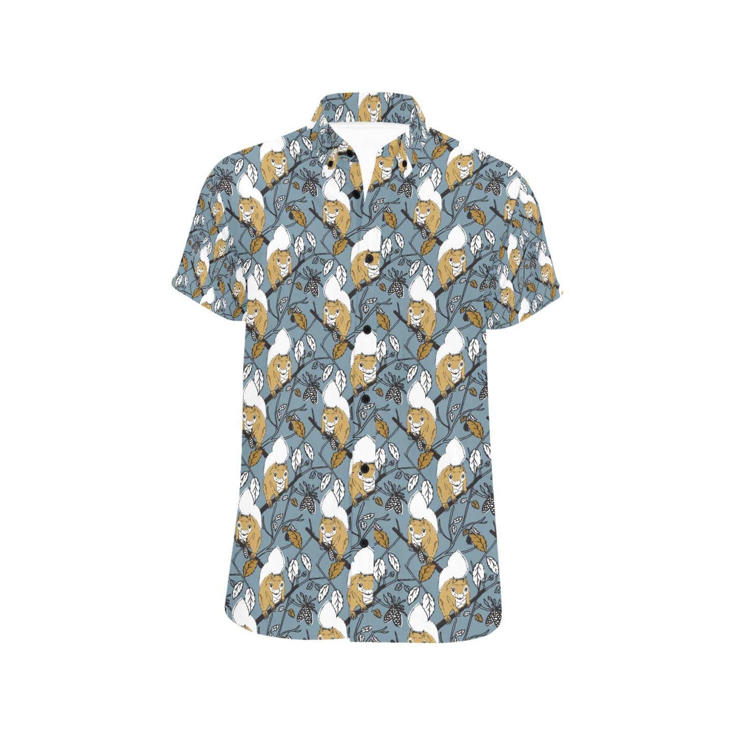 Squirrel Print Design LKS305 Men Short Sleeve Button Up Shirt