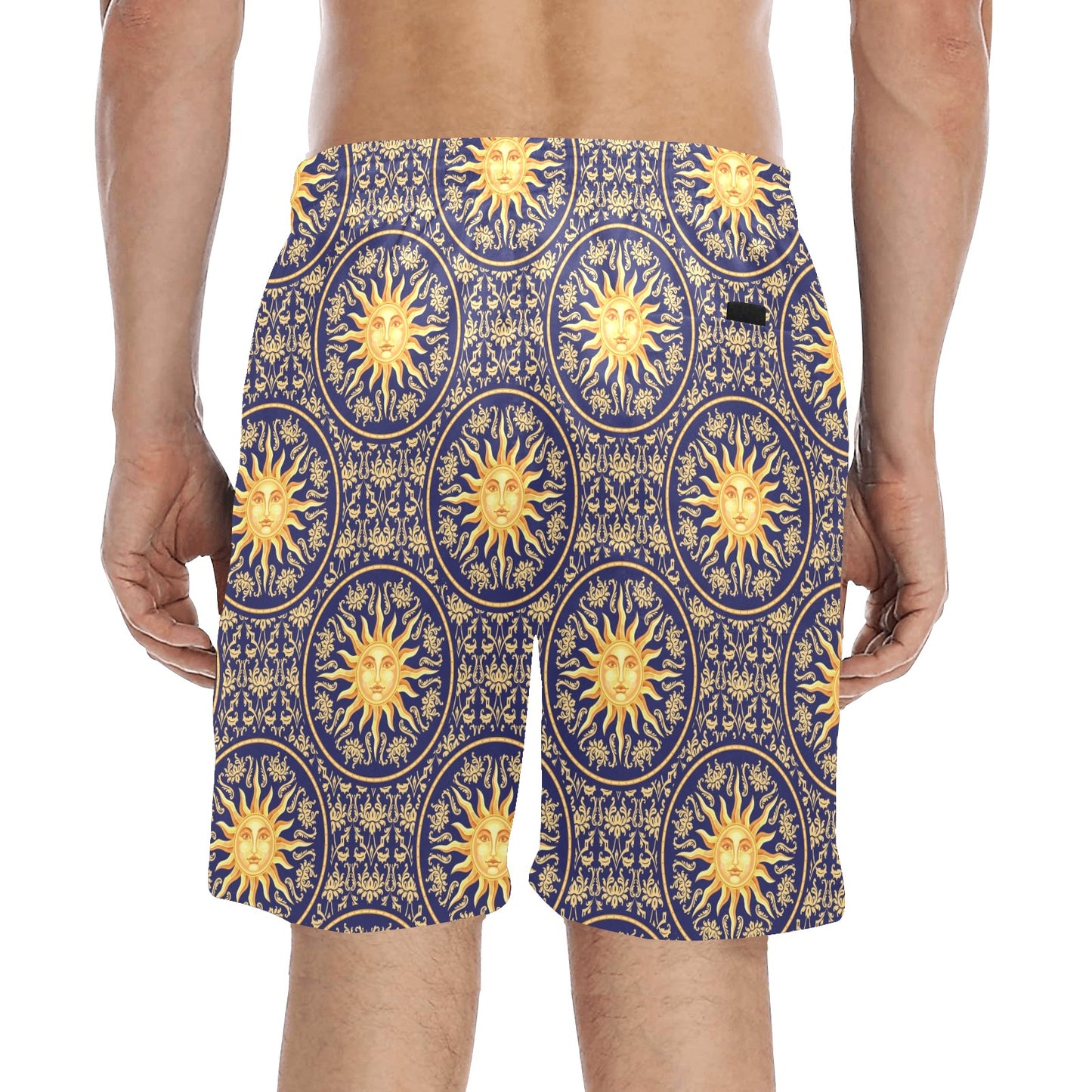 Celestial Gold Sun Face Men's Swim Trunks Beach Shorts
