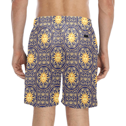 Celestial Gold Sun Face Men's Swim Trunks Beach Shorts