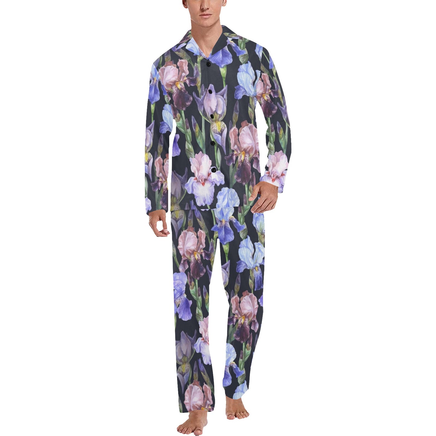 Iris Pattern Print Design IR04 Men's Long Pajama Set
