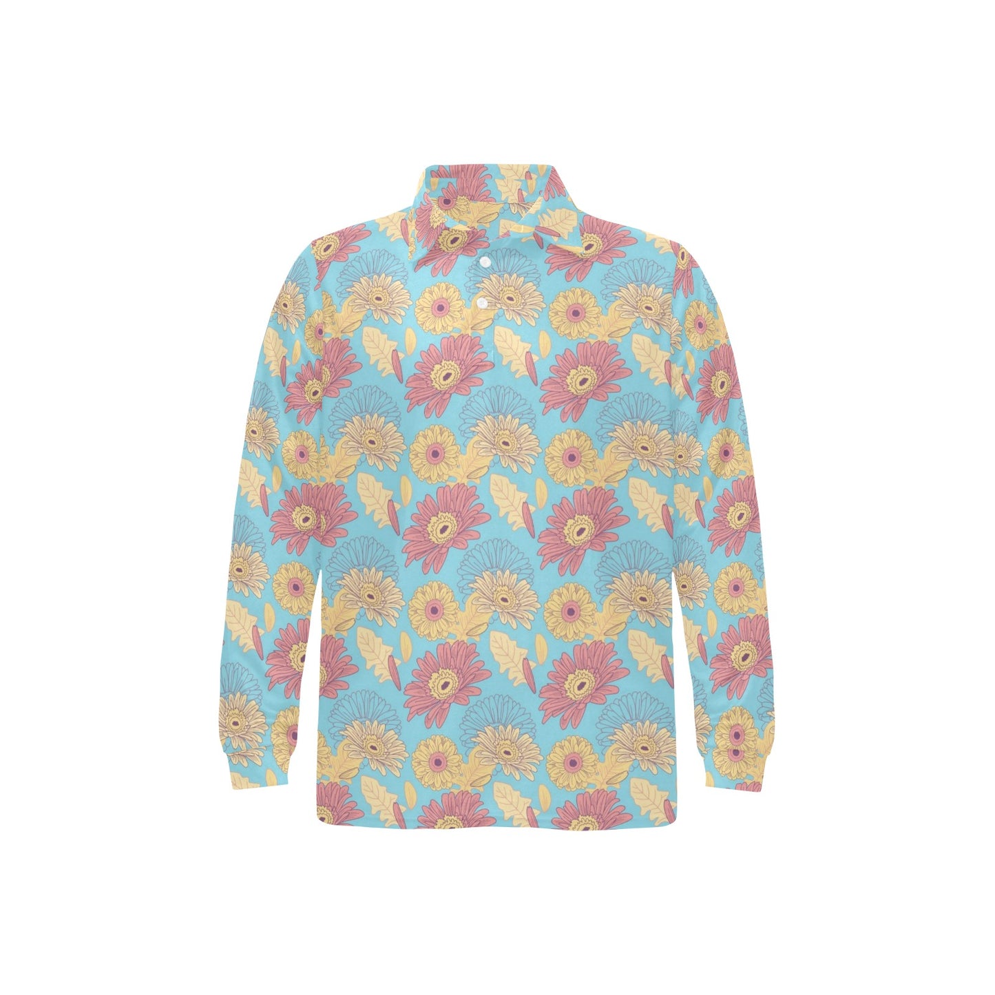Gerberas Pattern Print Design GB04 Long Sleeve Polo Shirt For Men's