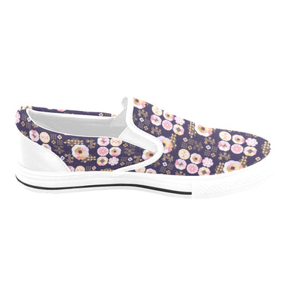 Sakura Japan Style Print Design LKS302 White Slip Ons Canvas Women's Shoes