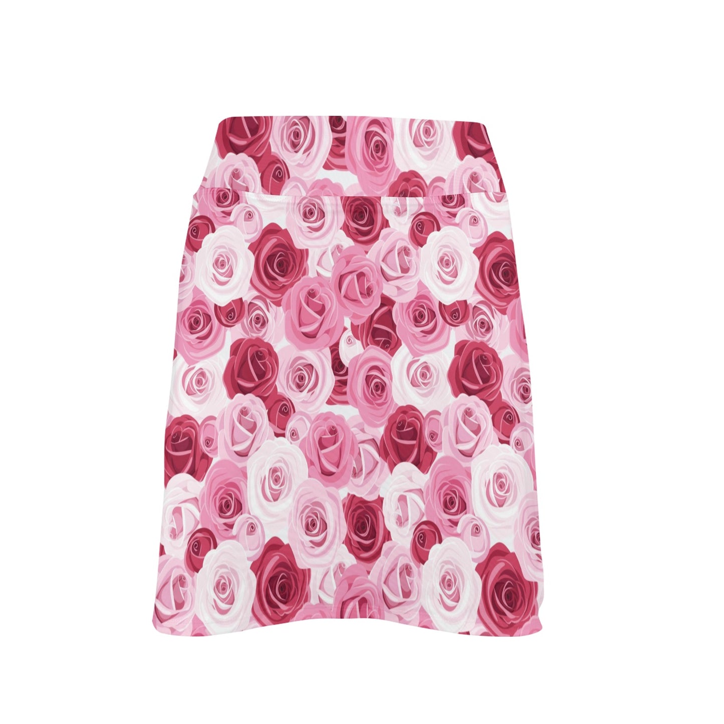 Pink Red Rose Pattern Print Women's Golf Skirt with Pocket
