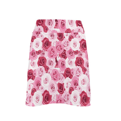 Pink Red Rose Pattern Print 17" Golf & Pickleball Skort with Pockets