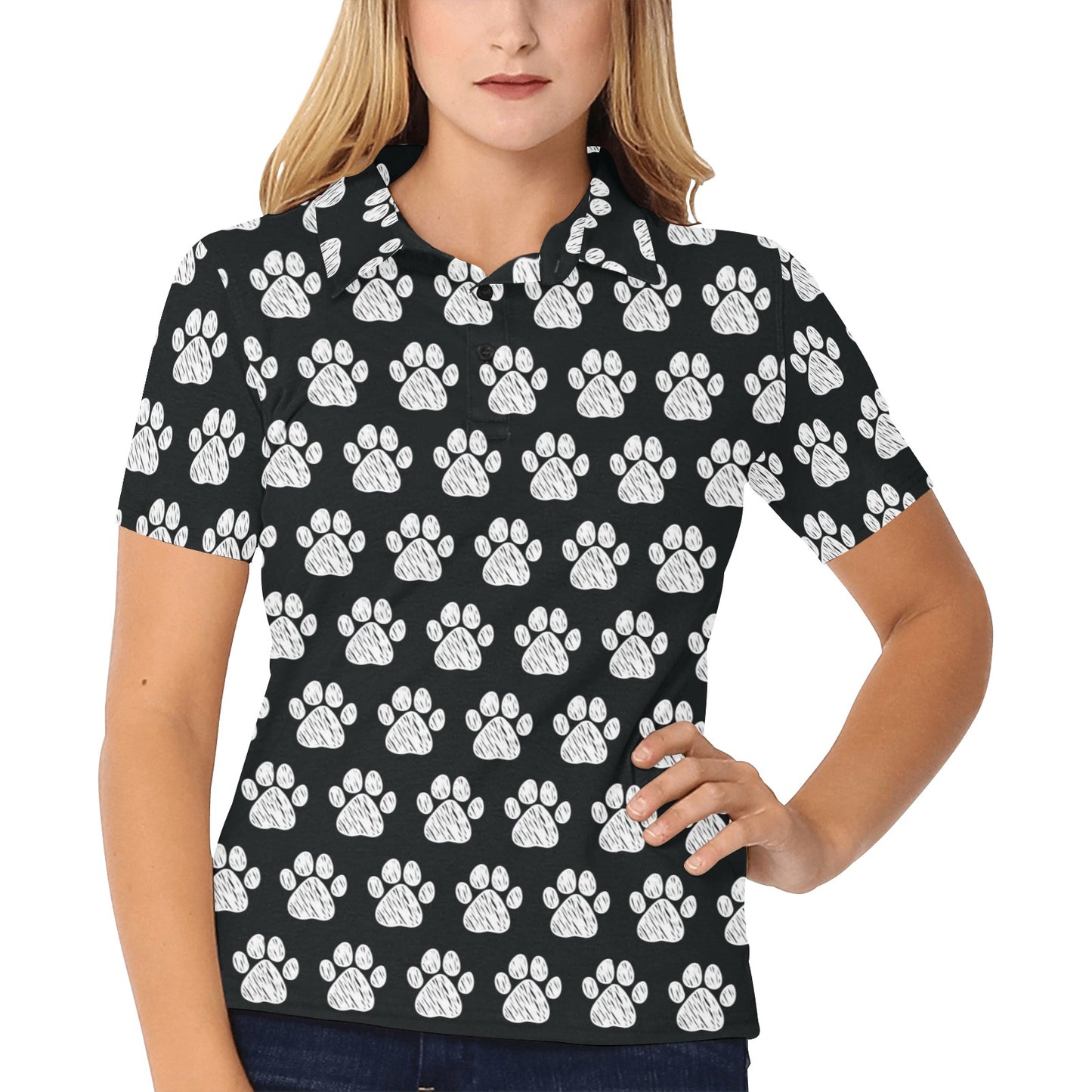 Paw Pattern Print Design A02 Women's Polo Shirt