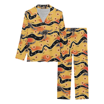 Kangaroos Aboriginal Pattern Print Design 06 Women's Long Pajama Set
