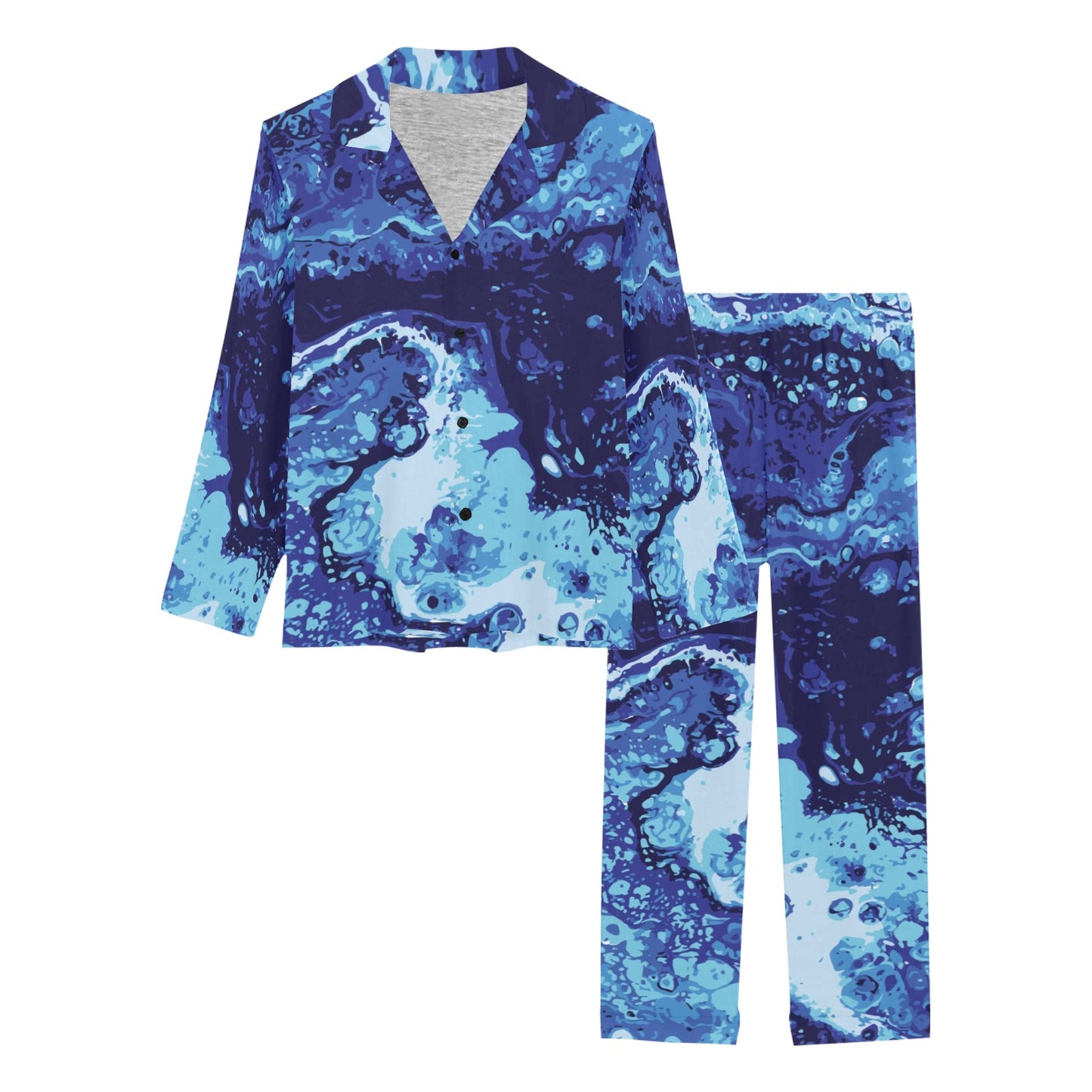Ocean Liquid Pattern Print Design A03 Women's Long Pajama Set