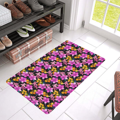 Tropical Folower Pink Hibiscus Print Rubber Doormat