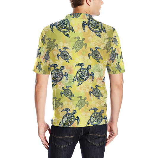 Hawaiian Turtle Tribal Design Print Men Polo Shirt