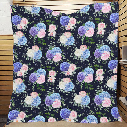 Hydrangea Pattern Print Design HD01 Premium Quilt