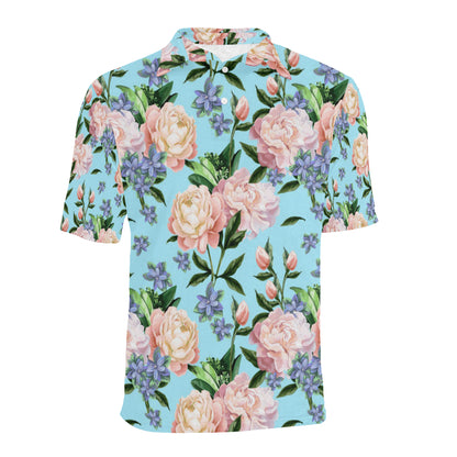Peony Pattern Print Design PE02 Men Polo Shirt