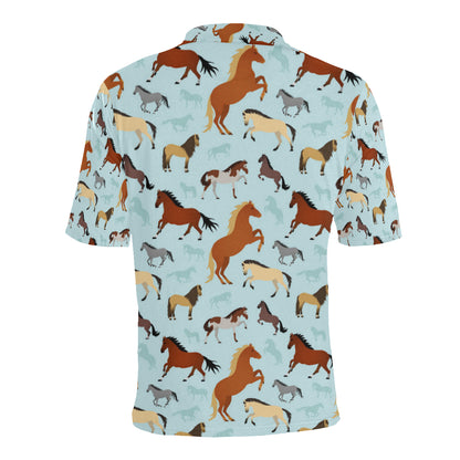 Horse Cute Themed Pattern Print Men Polo Shirt