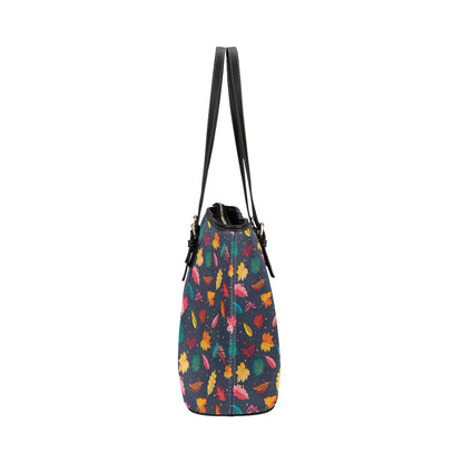Elm Leave Colorful Print Pattern Leather Tote Bag