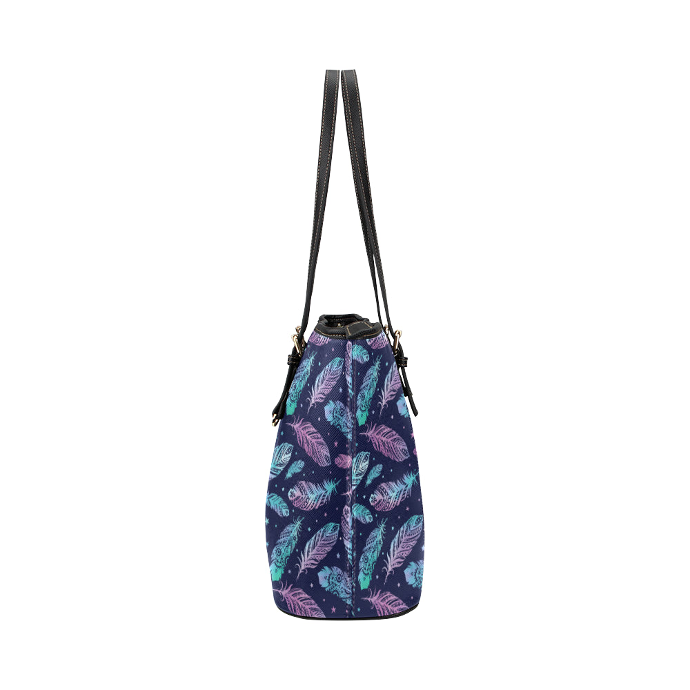 Feather Aztec Design Print Leather Tote Bag