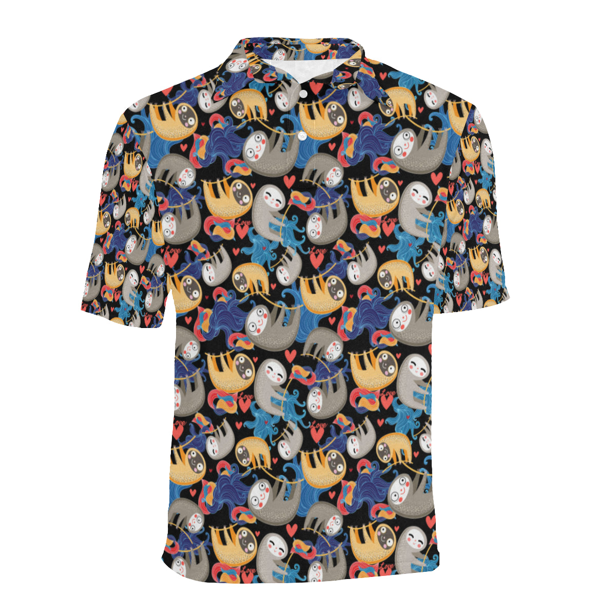 Sloth Cartoon Design Themed Print Men Polo Shirt