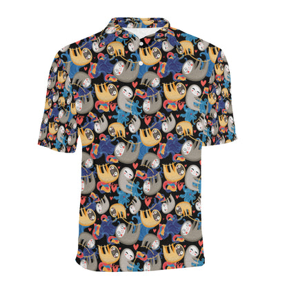 Sloth Cartoon Design Themed Print Men Polo Shirt