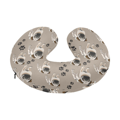 Pug Pattern Print Design A04 U-Shaped Travel Neck Pillow