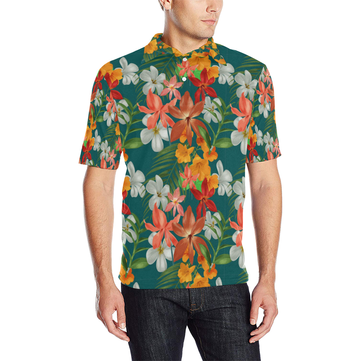 Amaryllis Pattern Print Design AL06 Men Polo Shirt