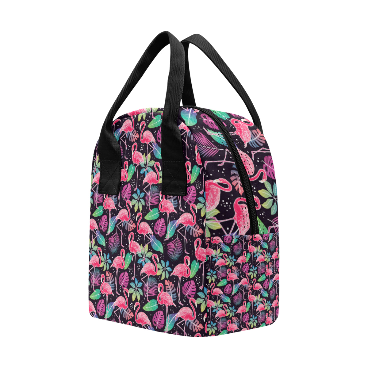 Flamingo Tropical leaves Neon Print Insulated Lunch Bag