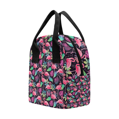 Flamingo Tropical leaves Neon Print Insulated Lunch Bag