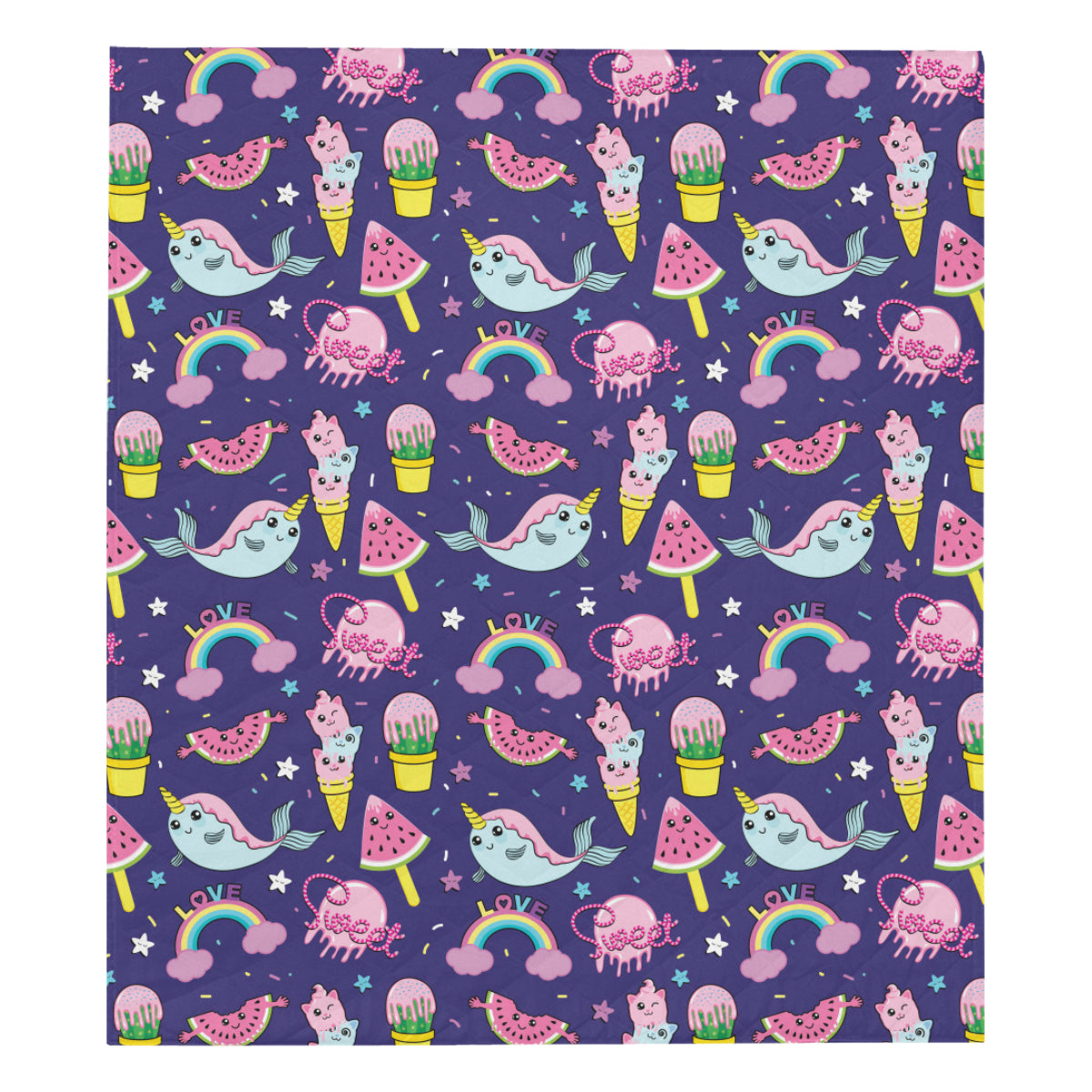 Narwhal Cute Pattern Print Design 02 Premium Quilt