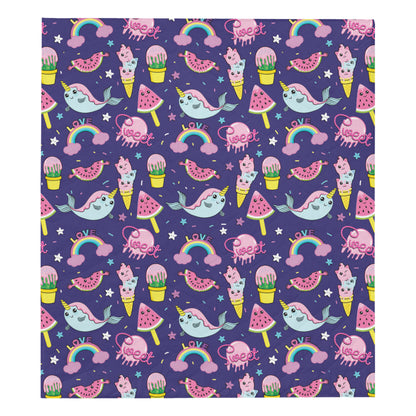 Narwhal Cute Pattern Print Design 02 Premium Quilt