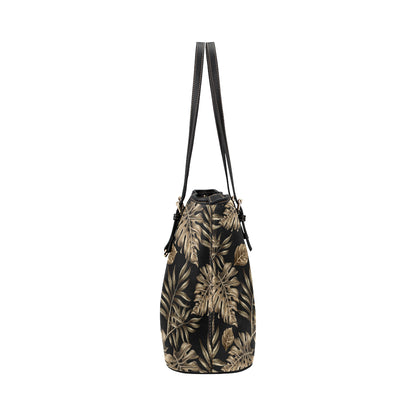 Brown Tropical Palm Leaves Leather Tote Bag