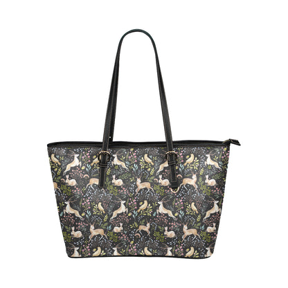 Deer Floral Jungle Leather Tote Bag