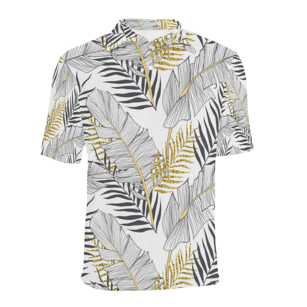 Gold Glitter Tropical Palm Leaves Men Polo Shirt