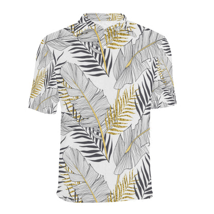 Gold Glitter Tropical Palm Leaves Men Polo Shirt