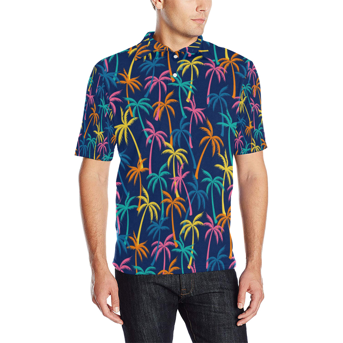 Palm Tree Pattern Print Design PT013 Men Polo Shirt